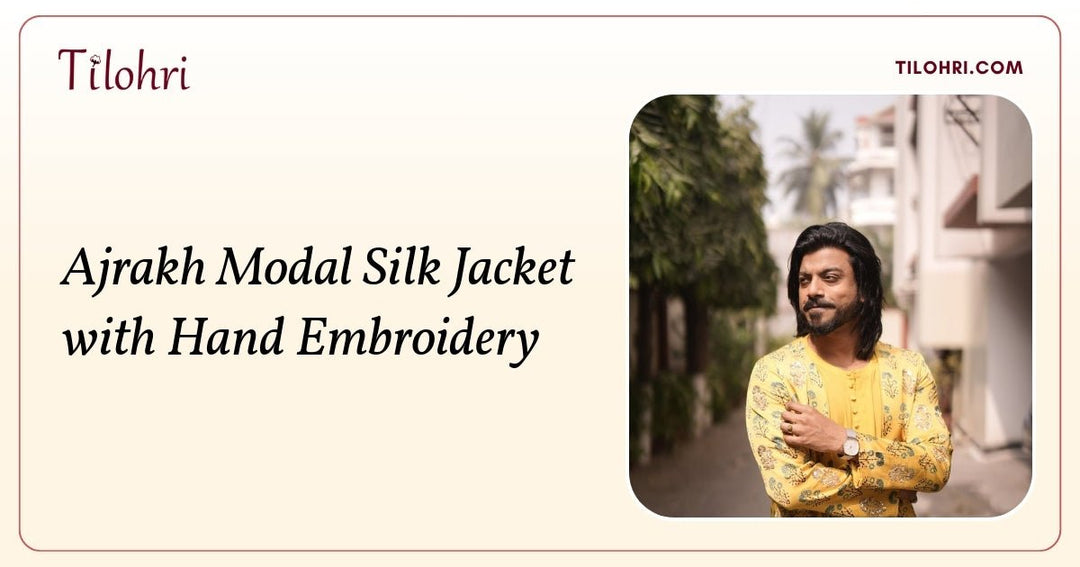 Yellow Modal Silk Ajrakh Jacket with Zari Embroidery - Tilohri