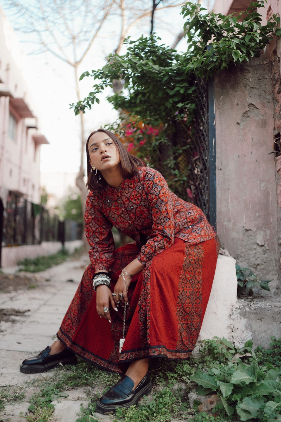 Ajrakh Jacket with Kutch Mirror Work