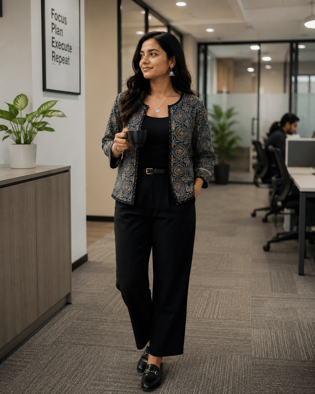 Handblocked Ajrakh Jacket - womenswear - 