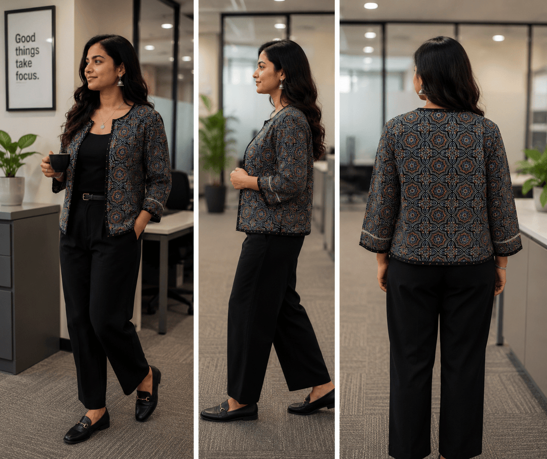 Handblocked Ajrakh Jacket - womenswear - 