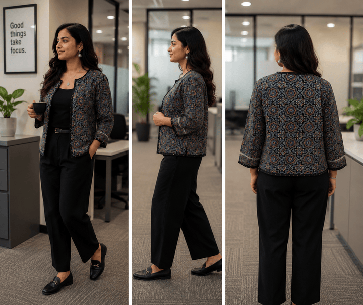 Handblocked Ajrakh Jacket - womenswear - 