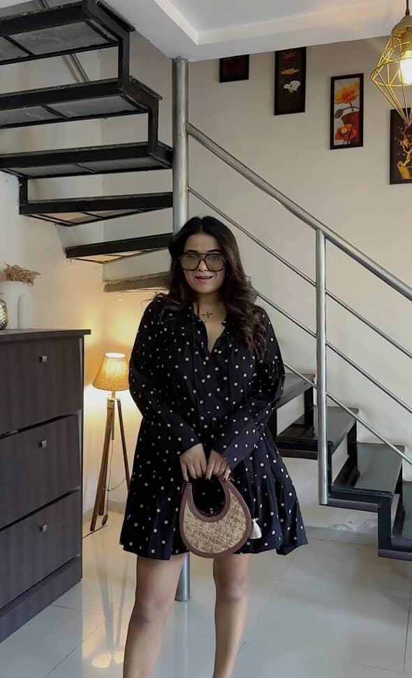Nisha Polka Dress in Ajrakh - womenswear - 