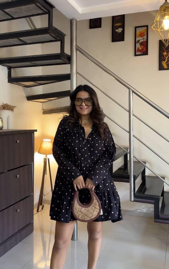 Nisha Polka Dress in Ajrakh - womenswear - 