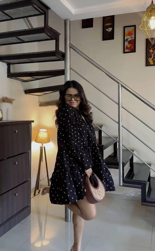 Nisha Polka Dress in Ajrakh - womenswear - 