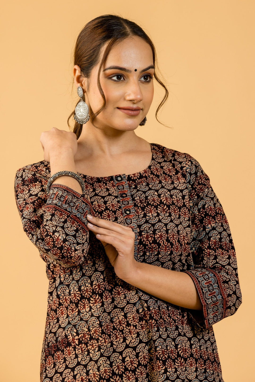 Roohani Ajrakh Cotton Kurta - womenswear -