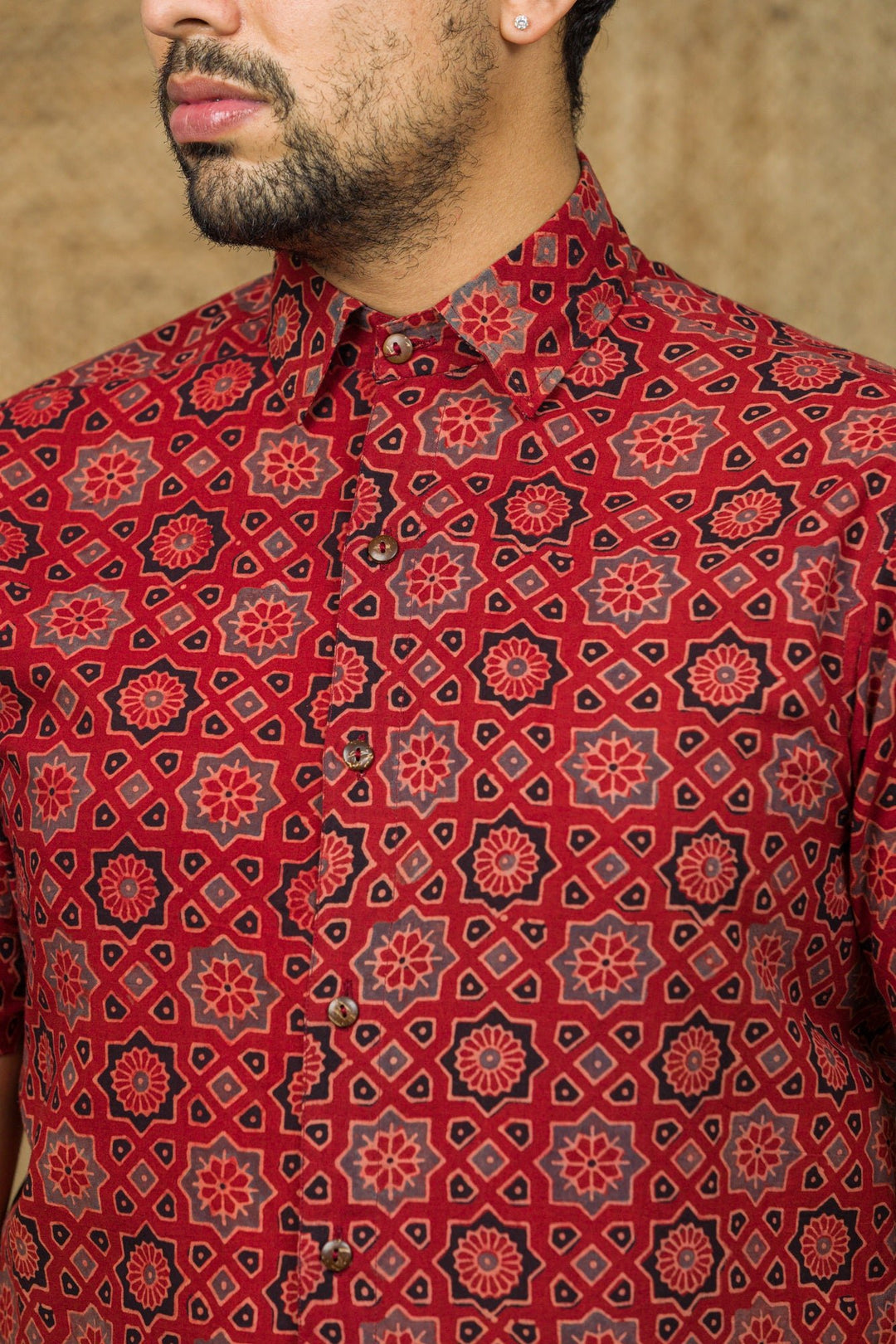 Ajrakh Hand Block Print Shirt for Men - mens - 01533/M/SH/AJ