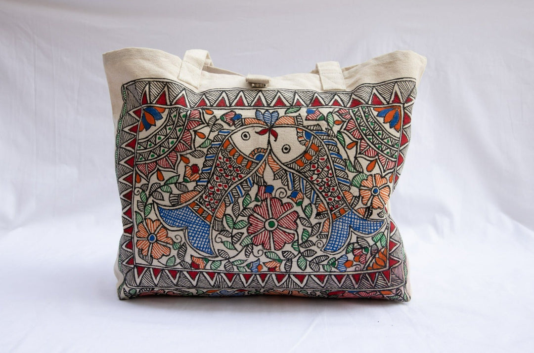 Madhubani Handpainted Canvas Bags - Bags - 03505/BG