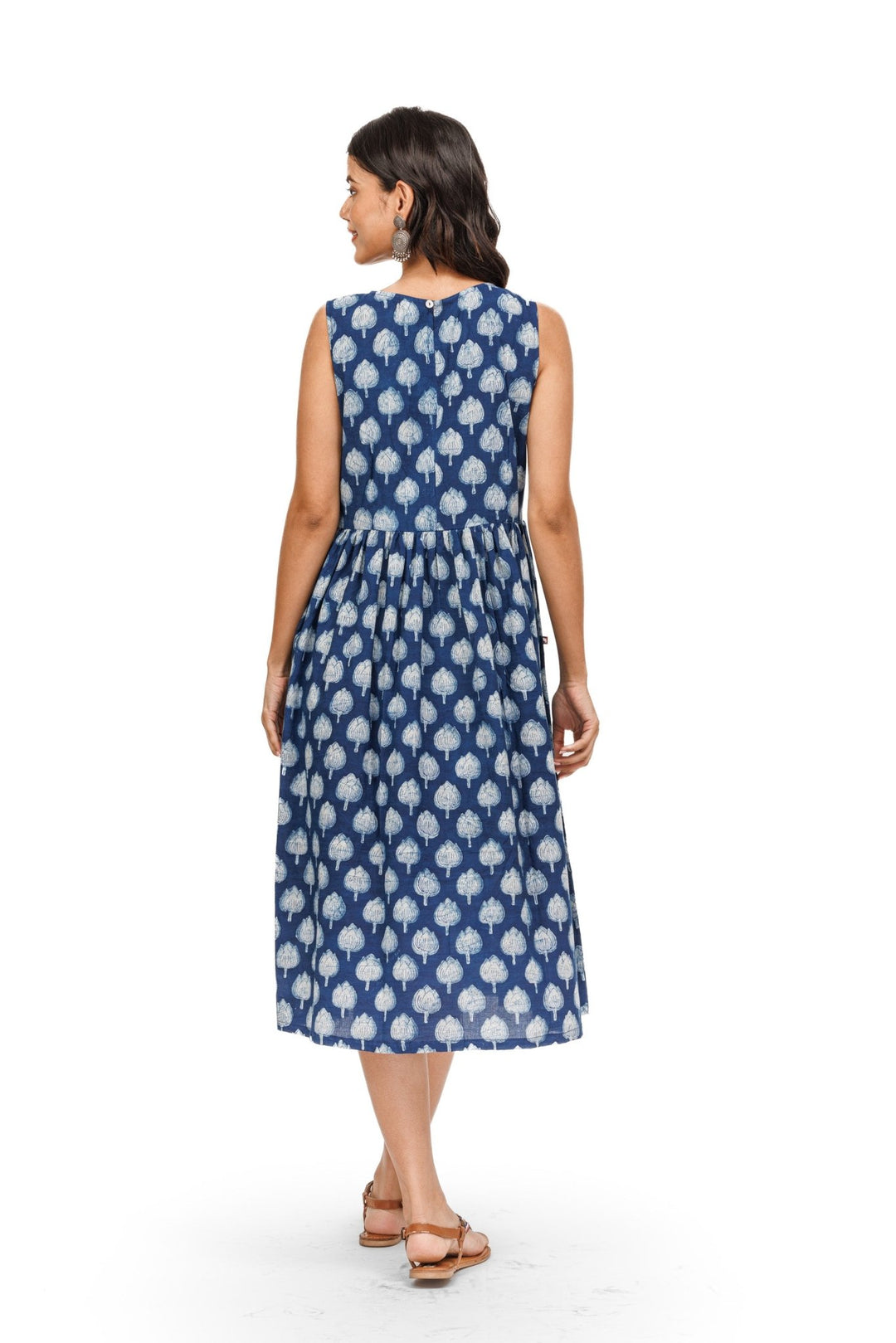 Indigo Handblock Lotus Print Dress - womenswear - 1004/W/D/I