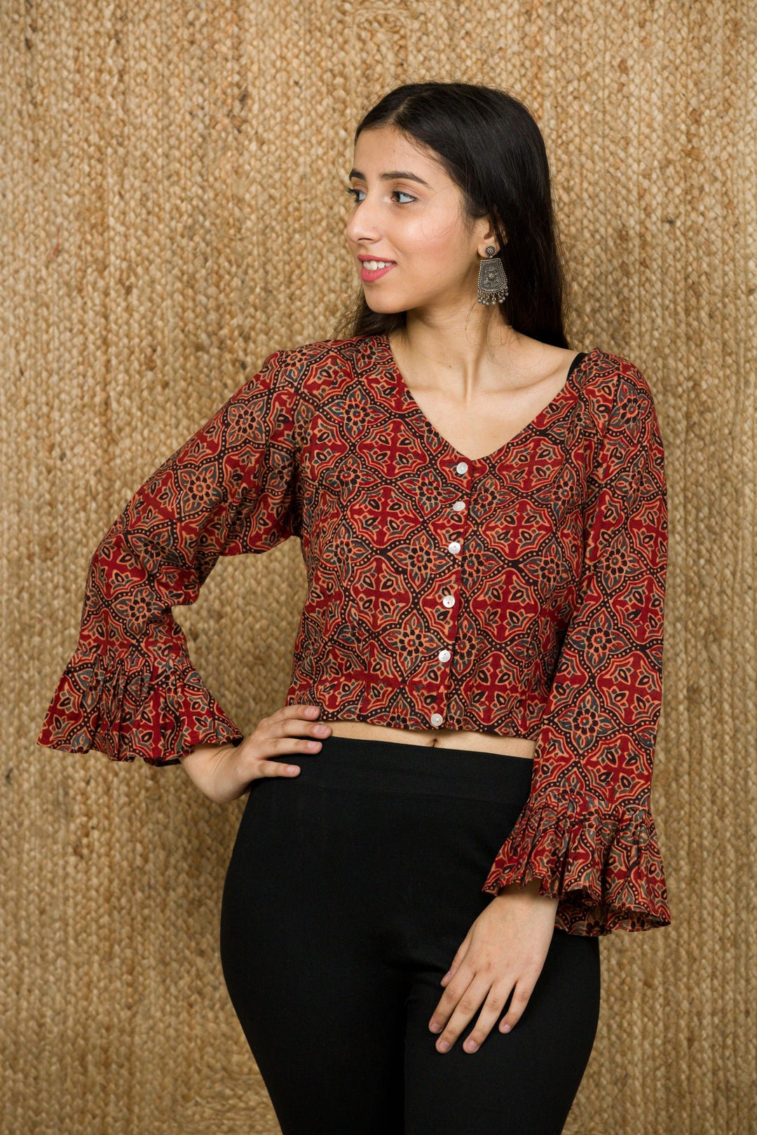 Ajrakh Hand Block Print Crop Top - womenswear - 1006/W/CT/AJ