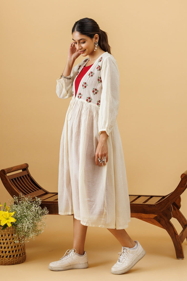 Summer Rose Hand Embroiderd Cape with Handloom Slip Dress - womenswear - 1016/W/JI/OWR