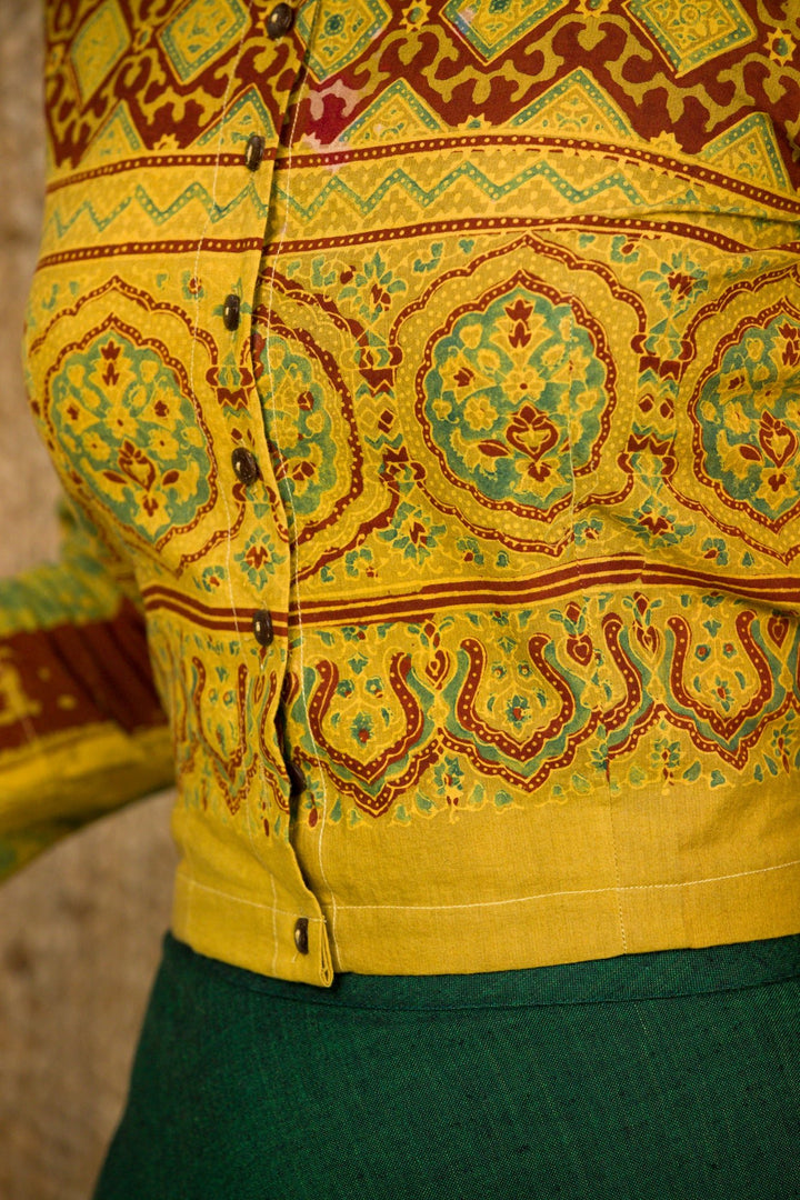 Ajrakh Crop Top With Handloom Skirt - womenswear - 1024/W/SCT/GY