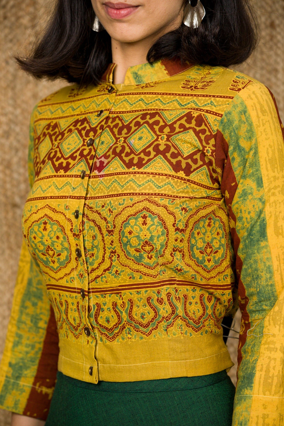 Ajrakh Crop Top With Handloom Skirt - womenswear - 1024/W/SCT/GY