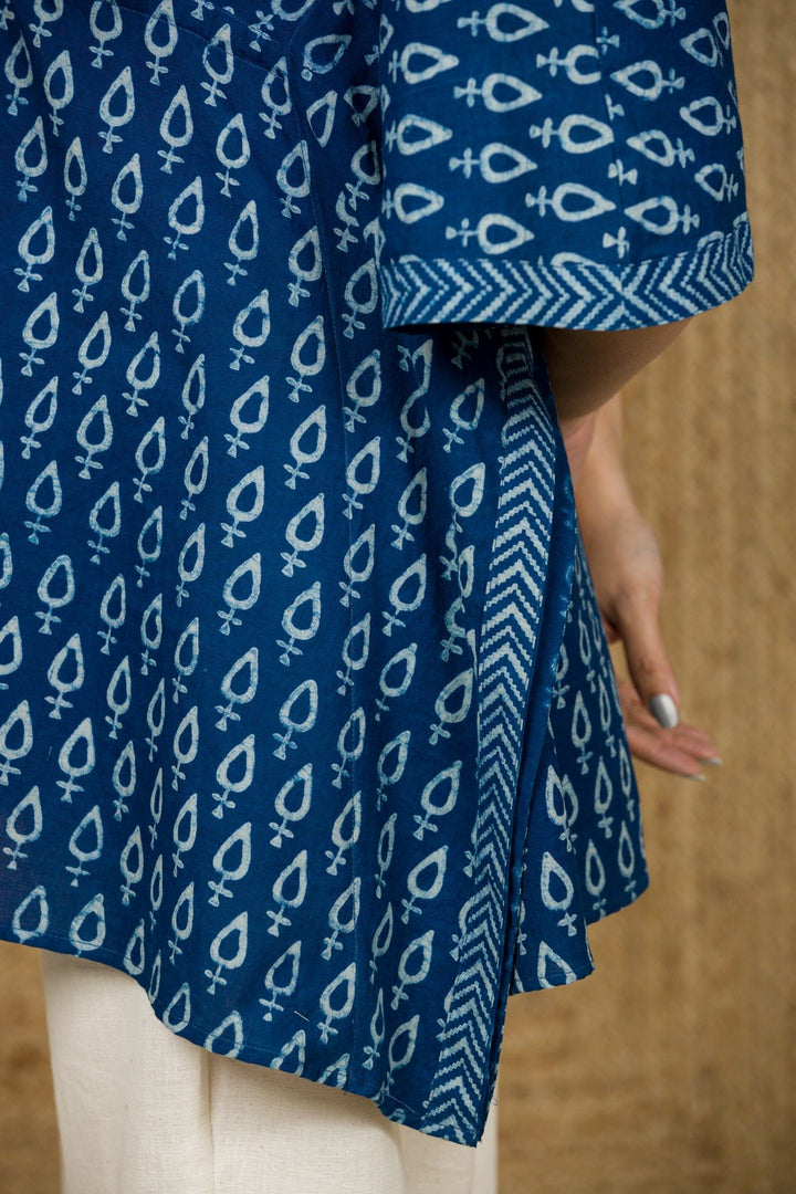 Indigo Hand Block Print Kaftan - womenswear - 1028/W/K/I