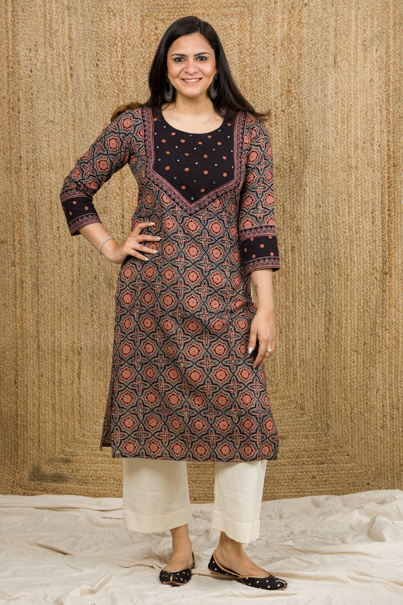 Designer kurti with indigo block print – Qurbat Clothing