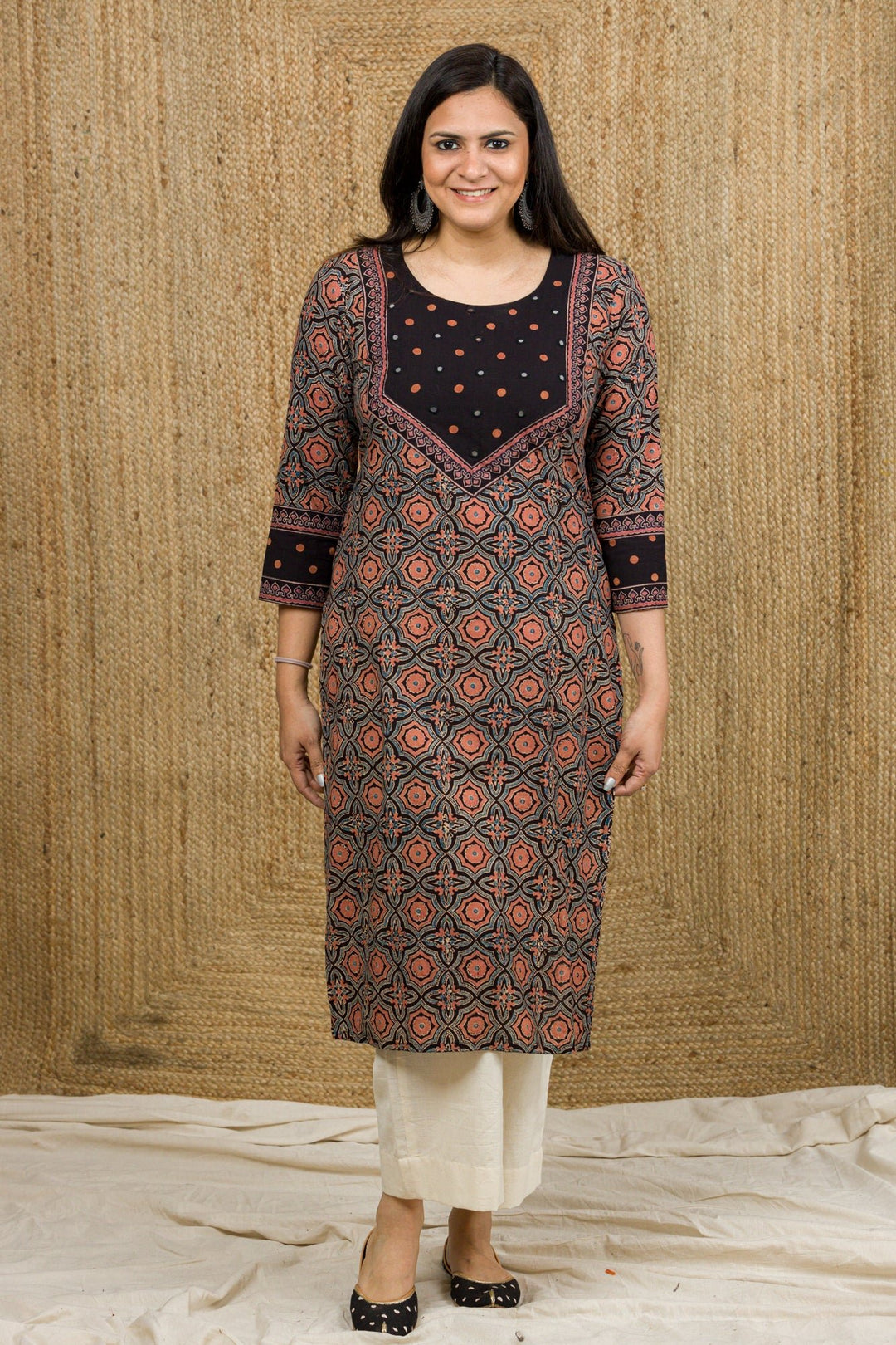 Saanzh Ajrakh Hand Block Print Kurta - womenswear - 1052/W/KU/BK