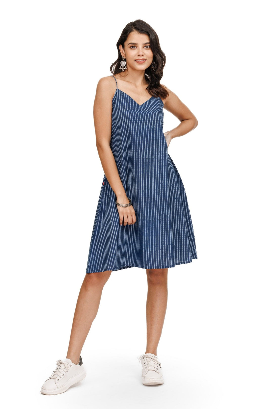 Indigo Hand Block Print Striped Dress - womenswear - 1062/W/D/I