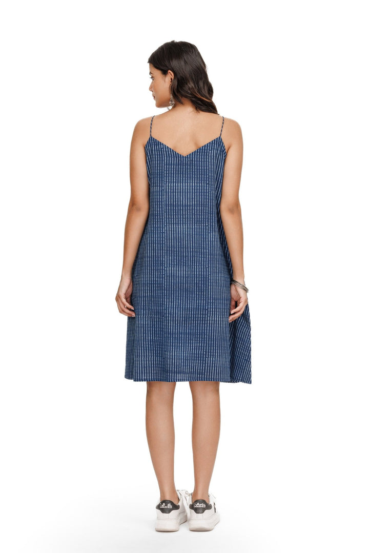Indigo Hand Block Print Striped Dress - womenswear - 1062/W/D/I