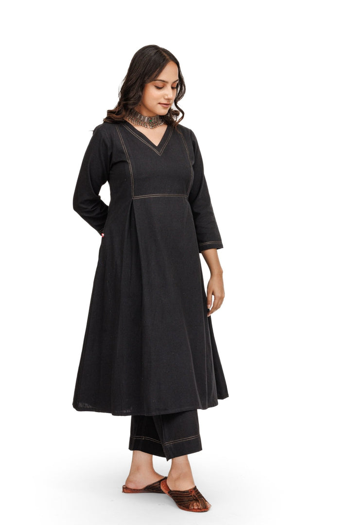 Handloom Kurta With Lower - womenswear - 1076/W/KUP/BK