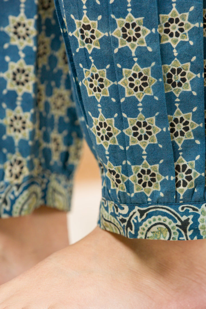 Ajrakh Hand Block Print Afreen (Farsi) Pant - womenswear - 1084/W/P/BL
