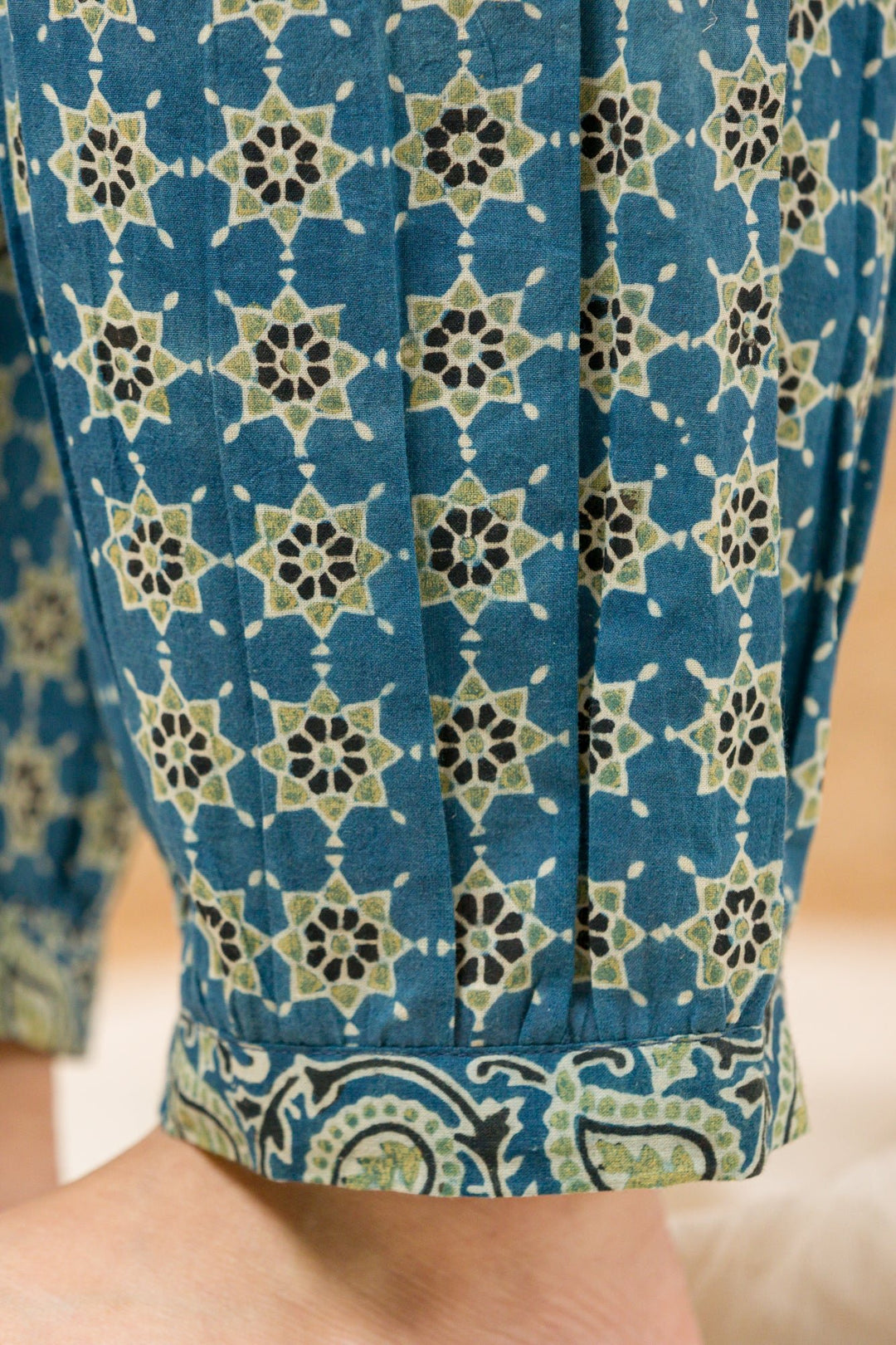 Ajrakh Hand Block Print Afreen (Farsi) Pant - womenswear - 1084/W/P/BL