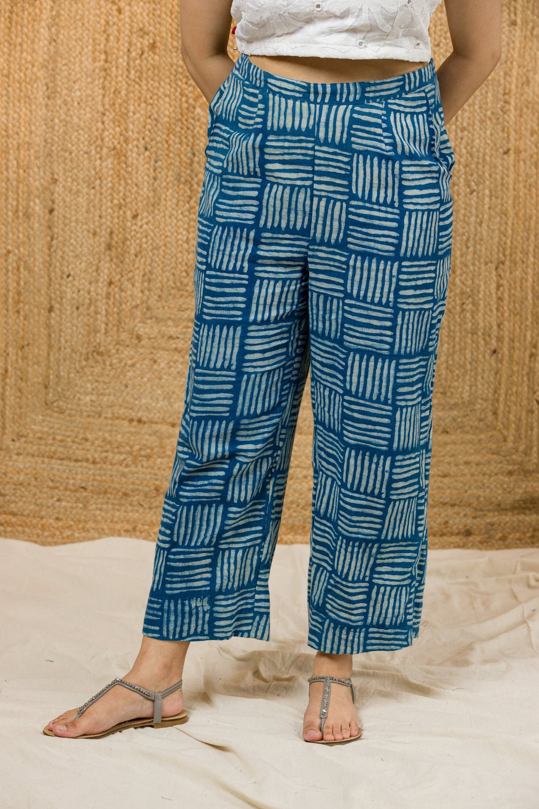 Indigo Hand Block Print Pants - womenswear - 1086/W/P/I