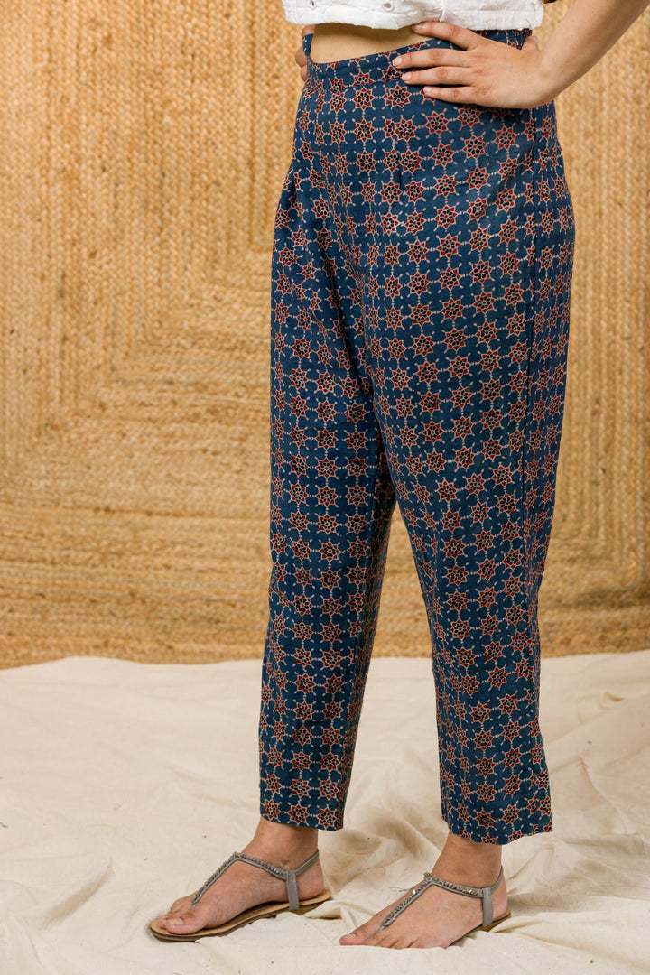 Ajrakh Hand Block Print Pants - womenswear - 1087/W/P/BL