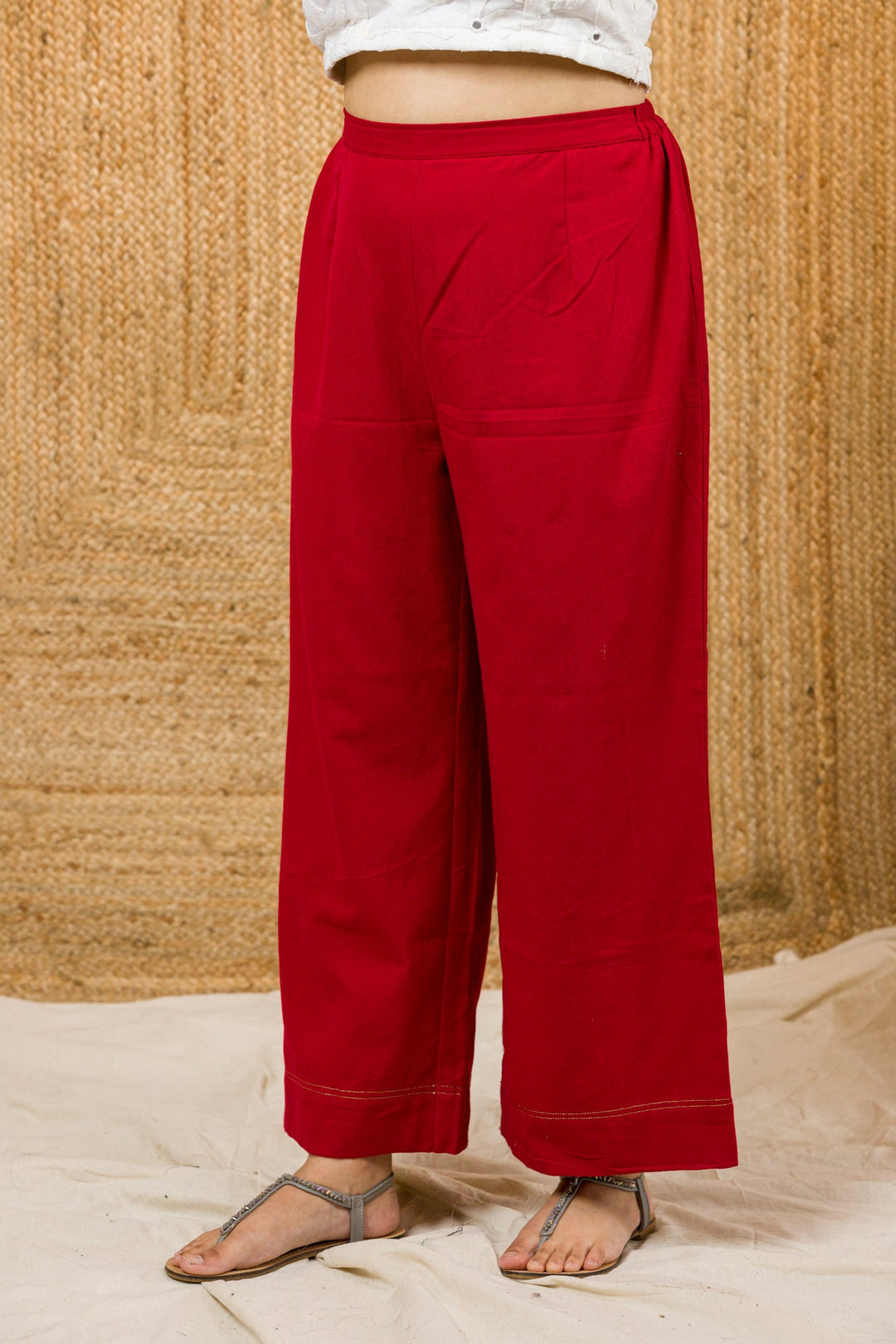 Handloom Pant With Golden Detailing - womenswear - 1088/W/P/R