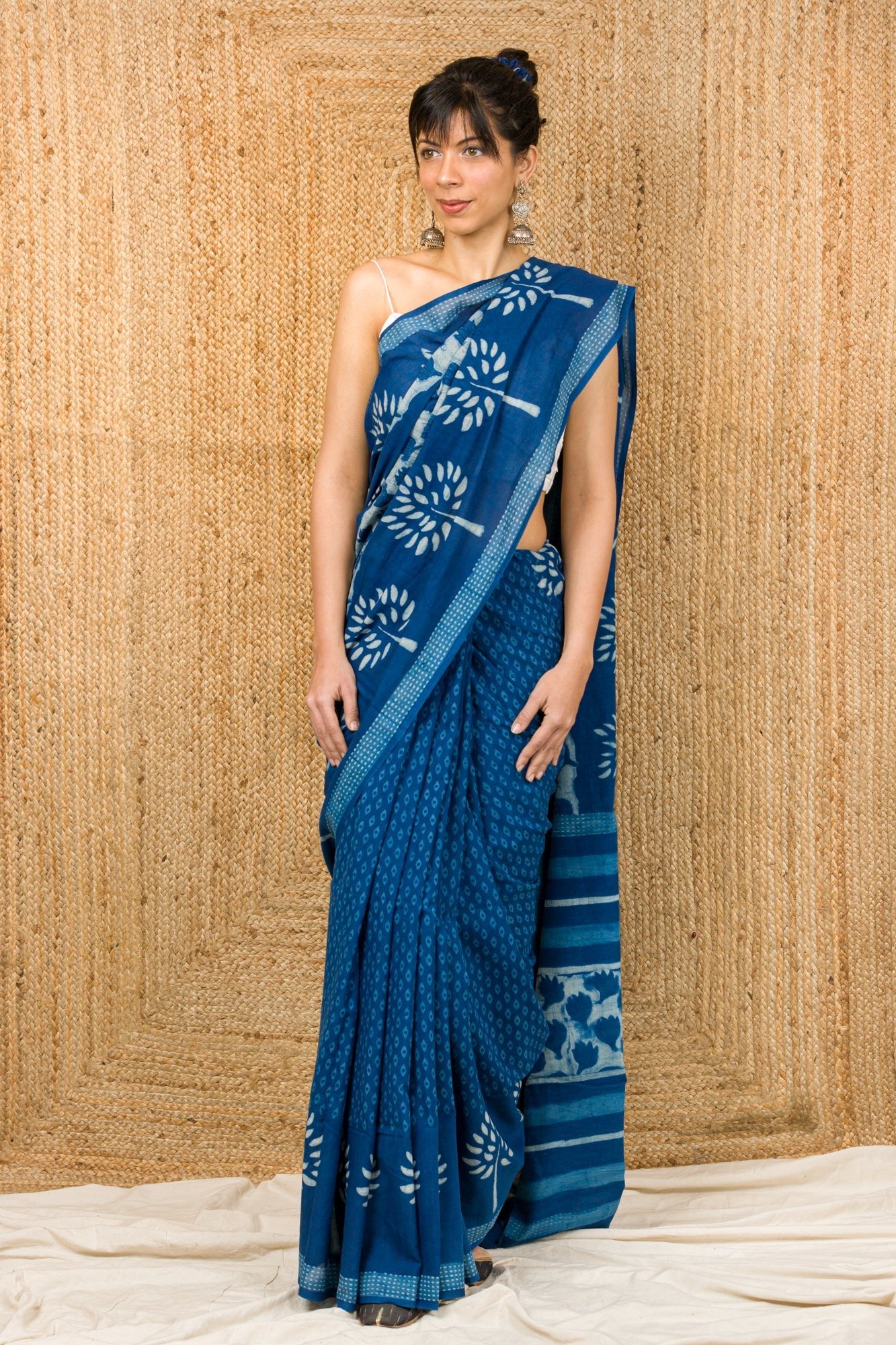 Buy Block Printed Saree with Natural Dyed - Linen Handloom
