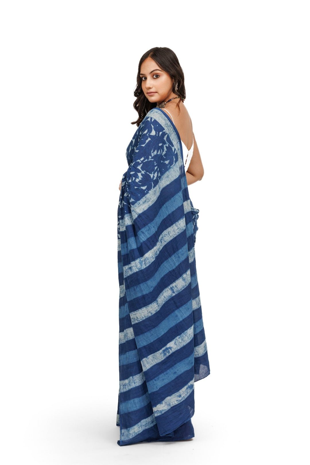 Indigo Hand Block Print Saree - womenswear - 1105/W/SR/I