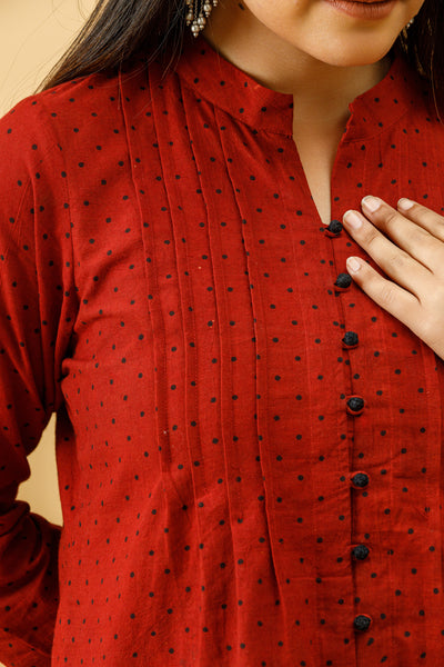 Ajrakh Hand Block Dotted Short Kurti / Top