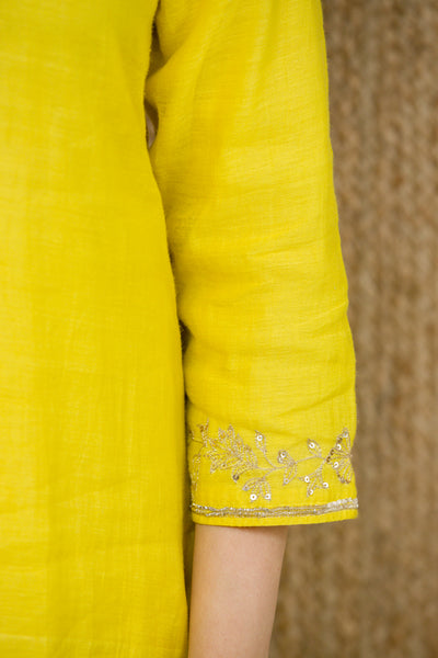 Handloom Chanderi Hand Embroiderd Kurta and Dupatta With Mashru Pants