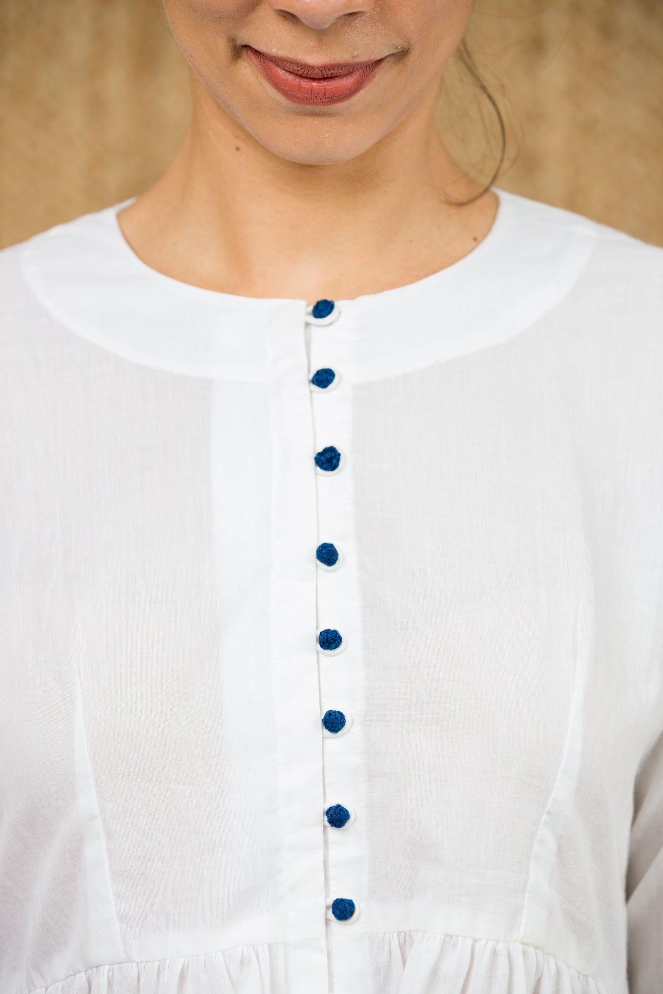 White Flared Kurta With Pants and Indigo Dupatta