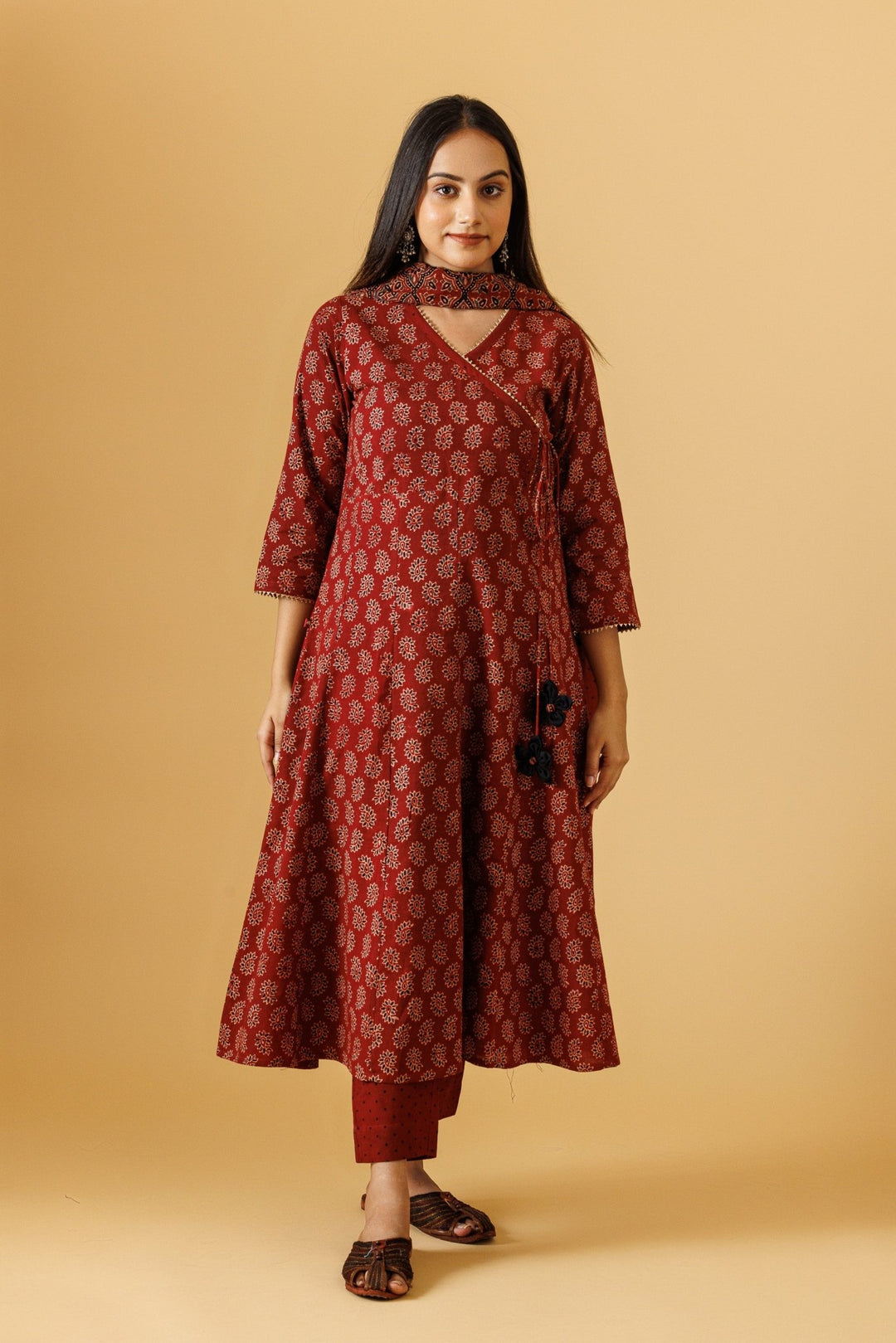 Ajrakh Angrakha Kurta Style 3 pc Set - womenswear -
