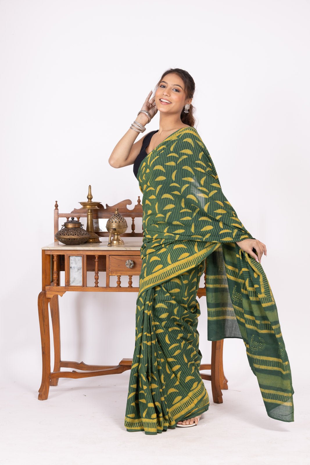 Asavri Petals Hand Block Print Saree - womenswear -