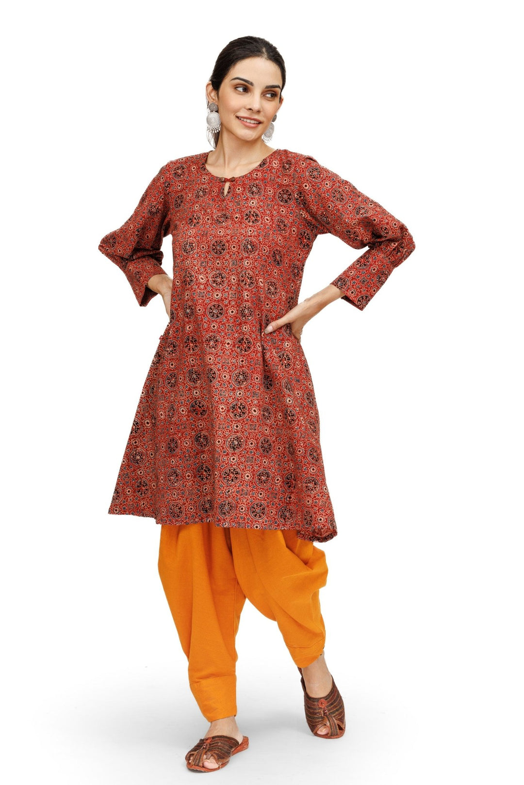 Bagiya Hand Block Ajrakh Kurta - womenswear -