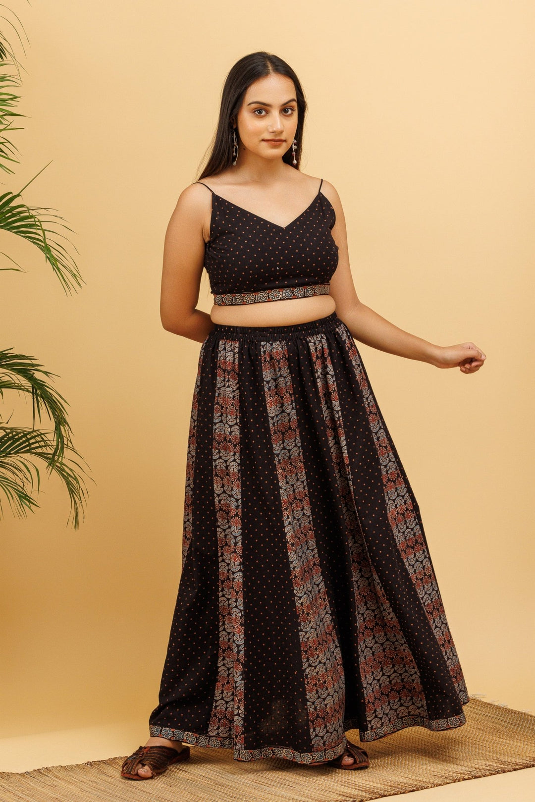 Black Ajrakh Kalidaar Elasticated Skirt - womenswear -