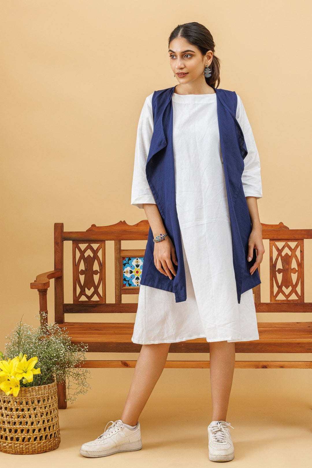 Blue Handloom Waterfall Cape - womenswear -