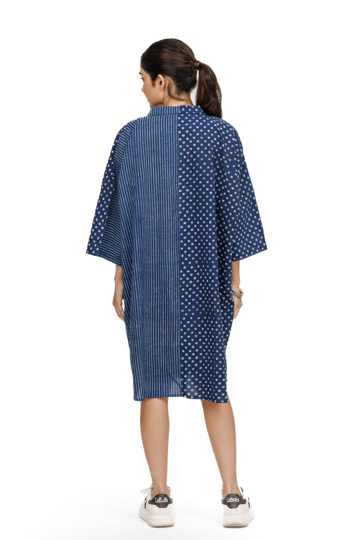Double Decker Indigo Hand Block Print Dress - womenswear -