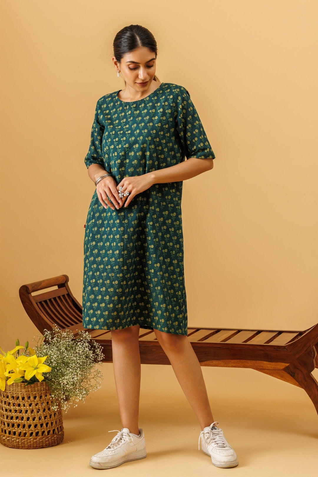 Evergreen Flower Dress - womenswear -