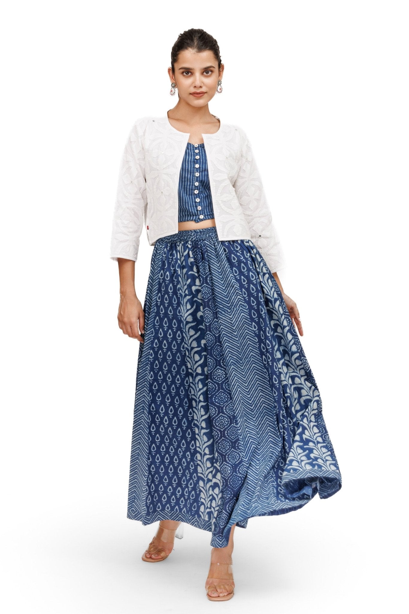 Indigo Blue Asymetrical Buttoned Placket Denim Skirt With Slit |  ADF-WADSKT-001 | Cilory.com