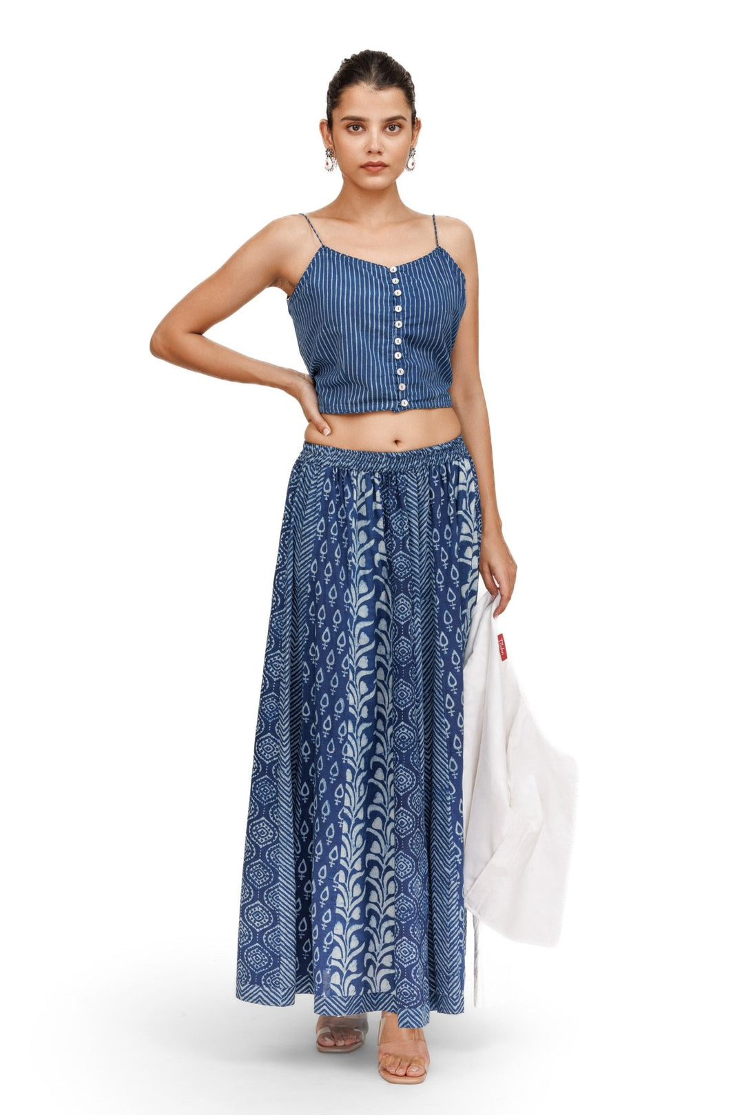 Indigo Kalidaar Elasticated Long Skirt - womenswear -