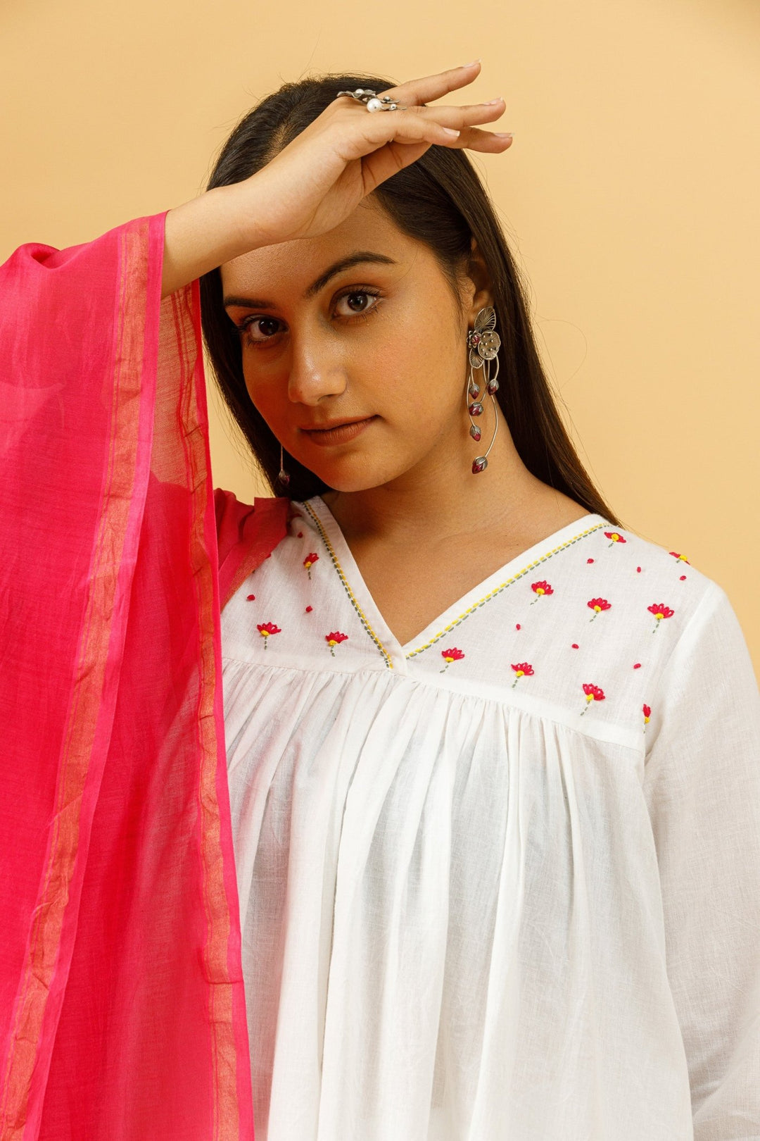 Malhar Hand Embroidered Kurta And Pants With Chanderi Dupatta - womenswear -