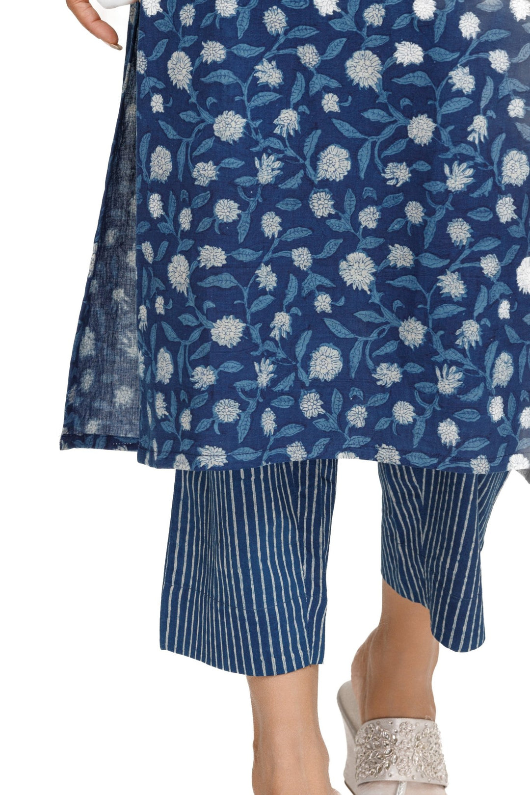 Thin Stripes Indigo Hand Block Print Pants - womenswear -